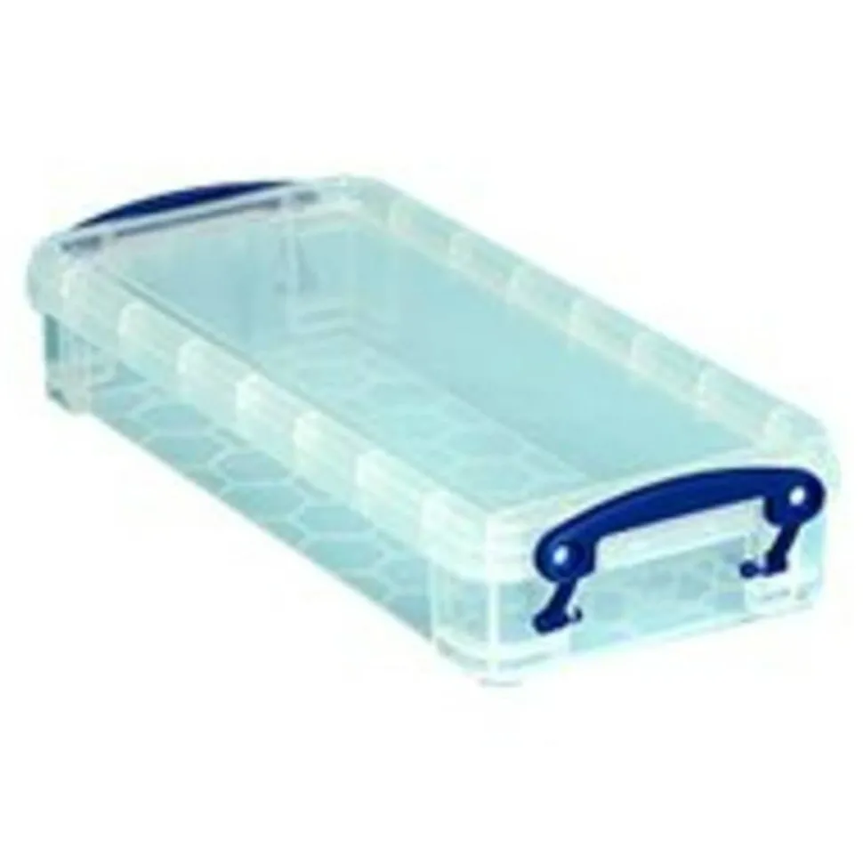 Really Useful Box Plastic Storage Container With Built-In Handles And Snap Lid, 0.55 Liter, 8 1/2" x 4" x 1 3/4", Clear