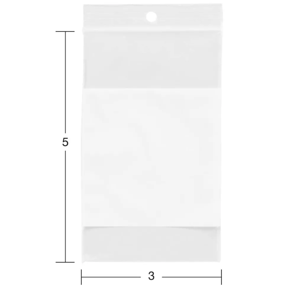 Reclosable Bags With Write-On Panel, 3" x 5", Box Of 100