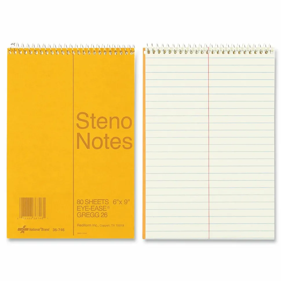 Rediform Eye-ease Steno Notebook - 80 Sheets - Wire Bound - Gregg Ruled - 16 lb Basis Weight - 6"x9" - 36746