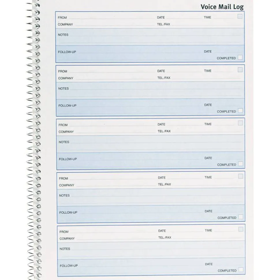 Rediform Follow-Up Voice Mail Log Book, 8" x 10 5/8", 500 Sheets, 50% Recycled, Blue