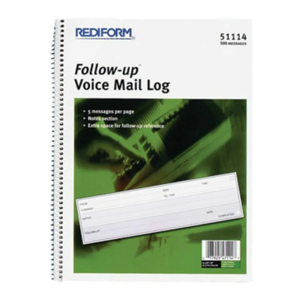 Rediform Follow-Up Voice Mail Log Book, 8" x 10 5/8", 500 Sheets, 50% Recycled, Blue