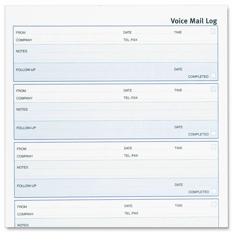 Rediform Follow-Up Voice Mail Log Book, 8" x 10 5/8", 500 Sheets, 50% Recycled, Blue