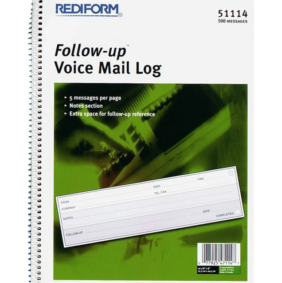 Rediform Follow-Up Voice Mail Log Book, 8" x 10 5/8", 500 Sheets, 50% Recycled, Blue
