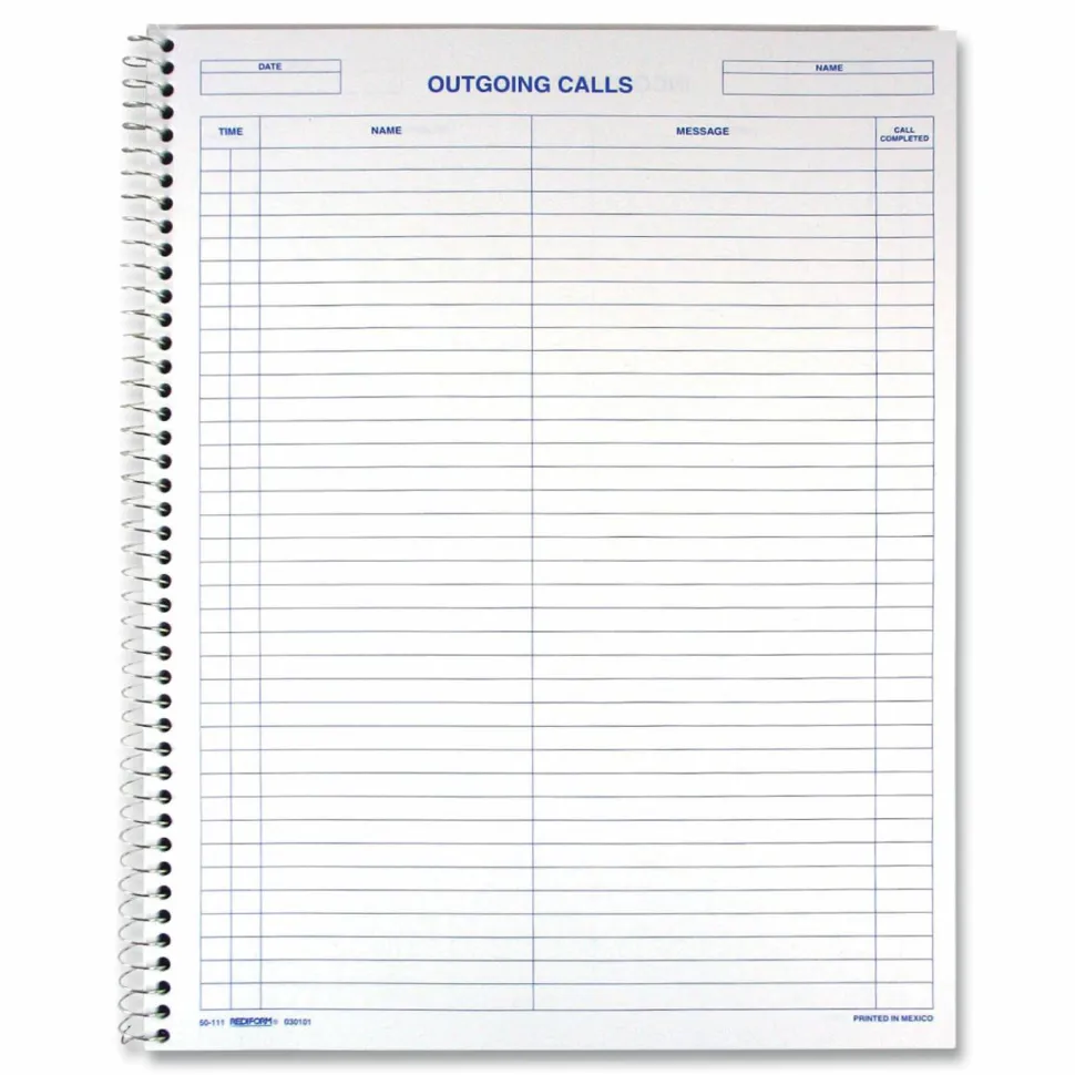 Rediform Incoming/Outgoing Call Register Book, 100 Sheets, 8 1/2" x 11"