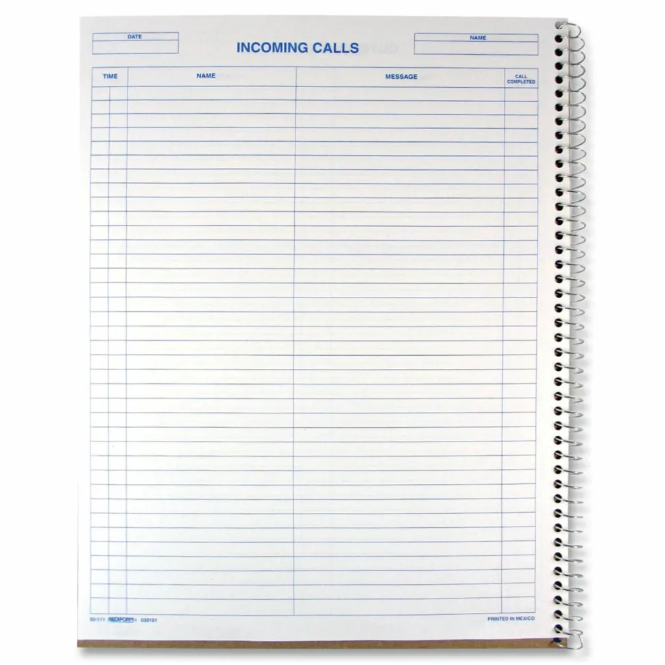 Rediform Incoming/Outgoing Call Register Book, 100 Sheets, 8 1/2" x 11"