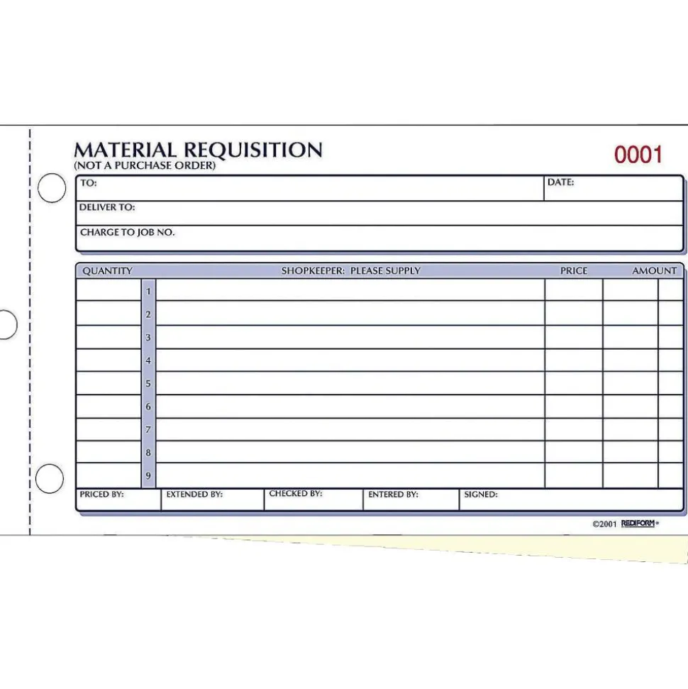 Rediform Material Requisition Purchasing Forms - 50 Sheet(s) - 2 PartCarbonless Copy - 7 7/8"x4 1/4" Sheet Size - White, Yellow - Black Print Color