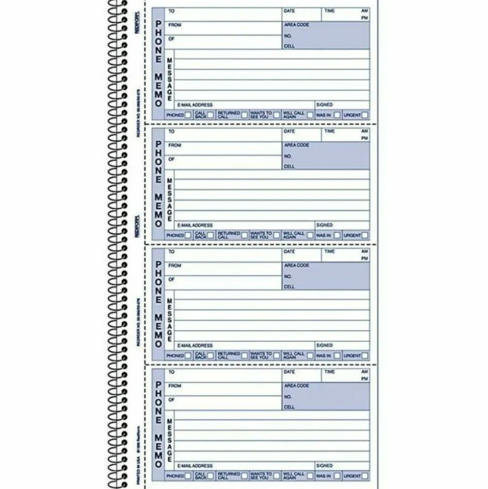 Rediform Memo Style Phone Message Book, 2 Part, Book Of 400 Messages, Blue