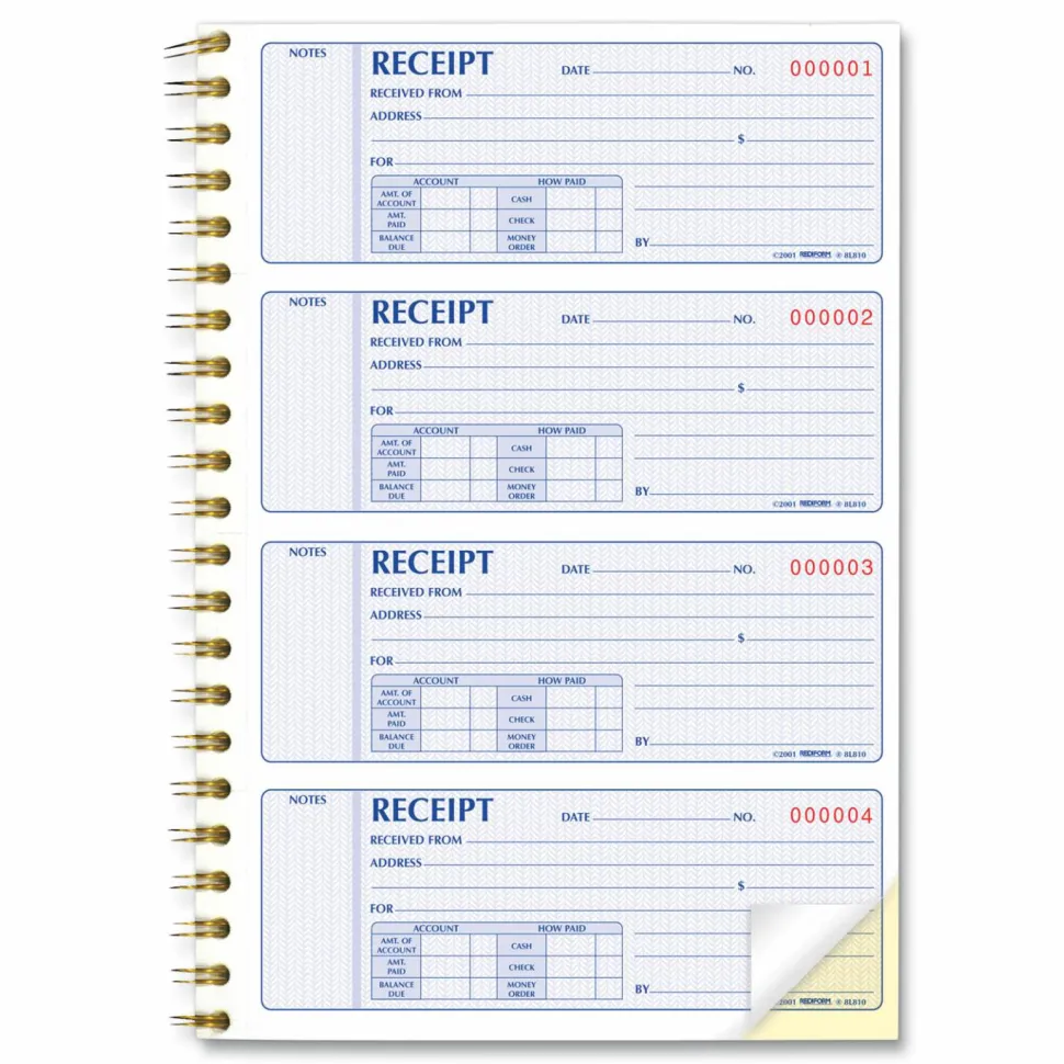 Rediform Money Receipt Book - 300 Sheet(s) - Wire Bound - 2 Part - Carbonless Copy - 7 5/8"x11" Sheet Size - 8L810