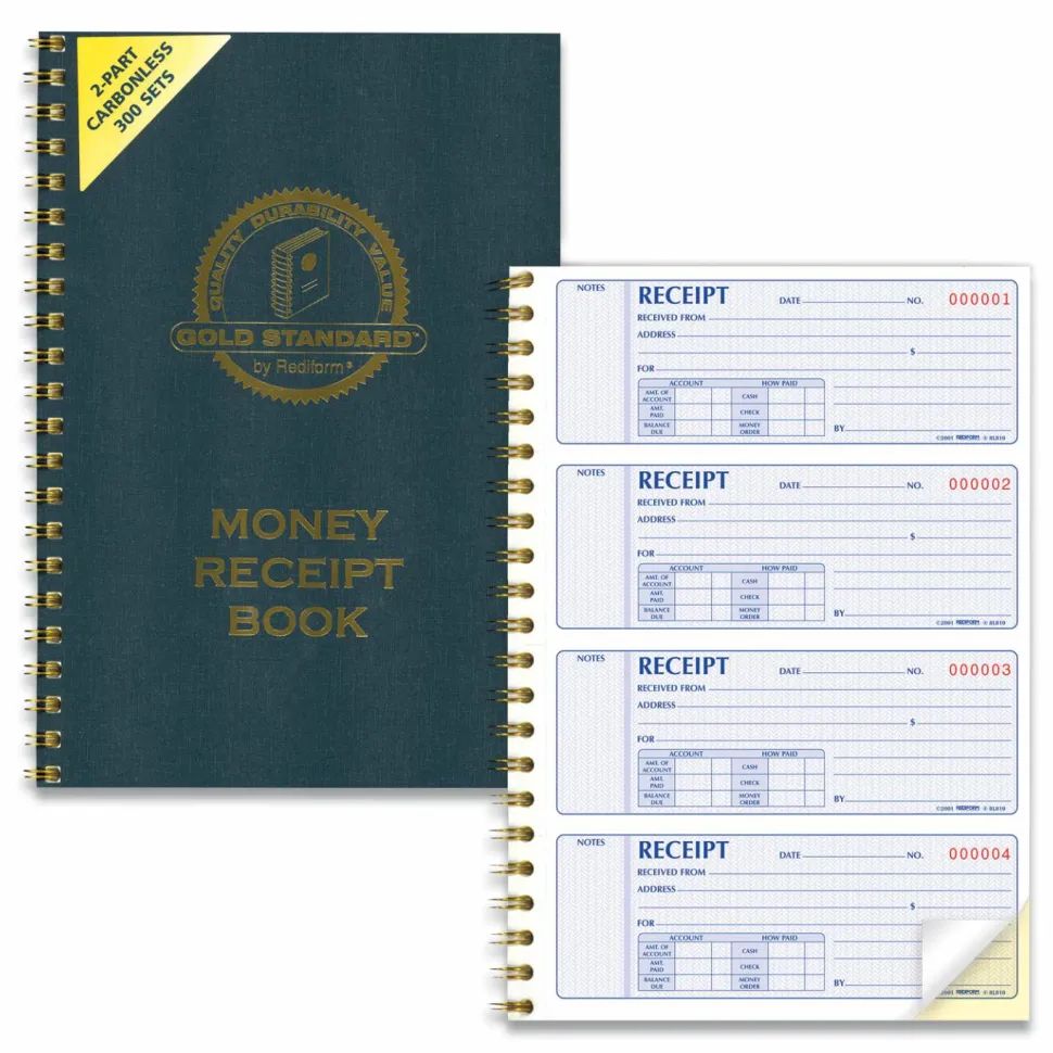 Rediform Money Receipt Book - 300 Sheet(s) - Wire Bound - 2 Part - Carbonless Copy - 7 5/8"x11" Sheet Size - 8L810