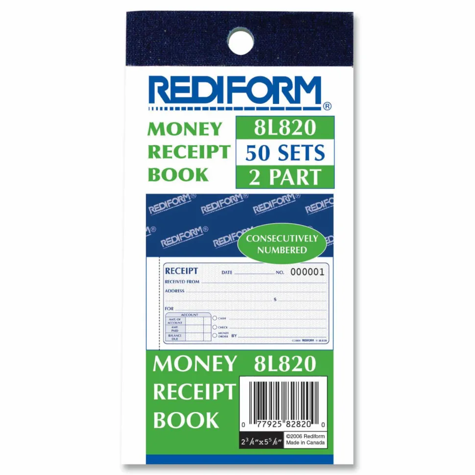 Rediform Money Receipt 2/Part Collection Forms - 50 Sheet(s) - 2 PartCarbonless Copy - 5"x2 3/4" Sheet Size - White, Yellow - Assorted Sheet(s)