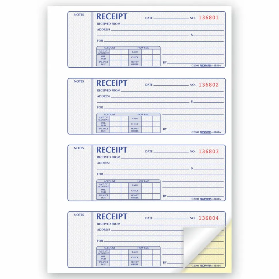 Rediform MRediform Money Receipt Collection Forms, 2-Part, Carbonless, 7" x 2 3/4", Set Of 400