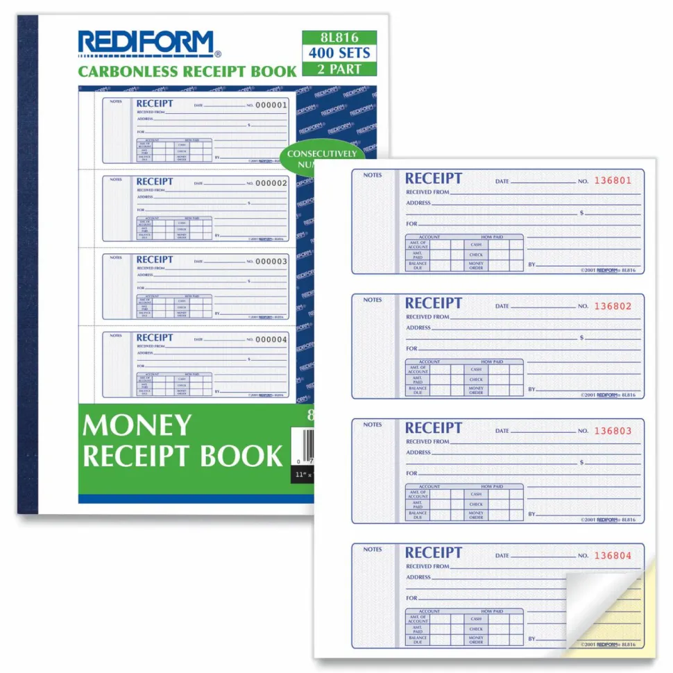 Rediform MRediform Money Receipt Collection Forms, 2-Part, Carbonless, 7" x 2 3/4", Set Of 400