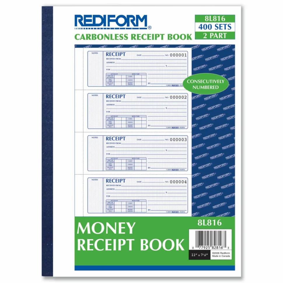 Rediform MRediform Money Receipt Collection Forms, 2-Part, Carbonless, 7" x 2 3/4", Set Of 400