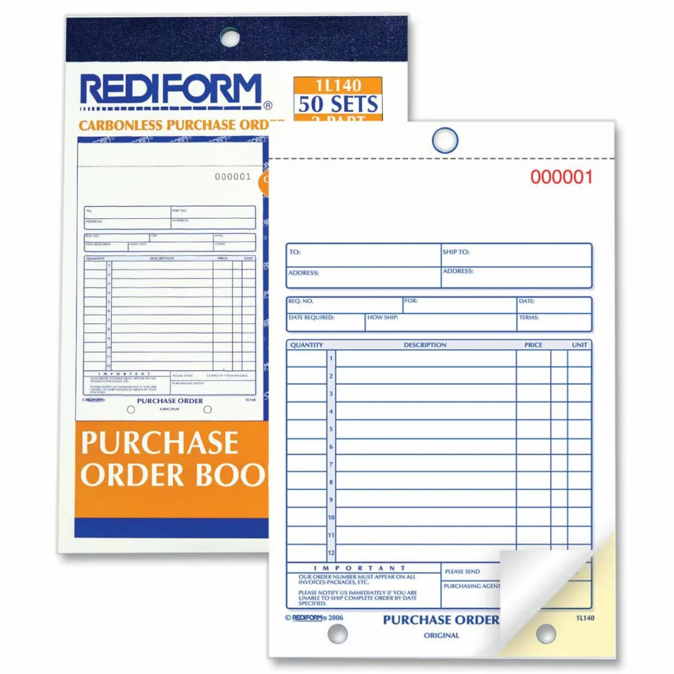 Rediform 2-part Carbonless Purchase Order Book - 50 Sheet(s) - 2 Part - Carbonless Copy - 5.50"x7.87" Sheet Size - 1L140