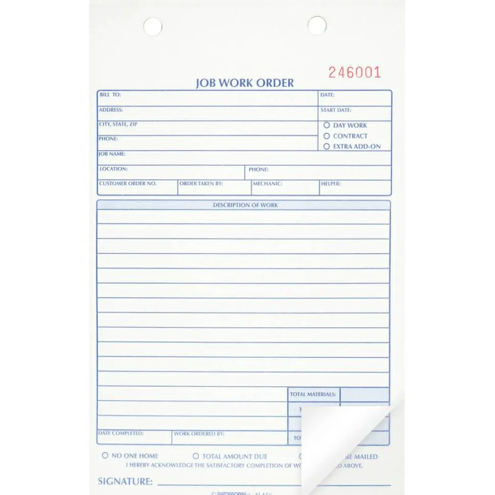 Rediform 2-Part Job Work Order Book, 2 Part, 5-1/2" x 8-1/2", 50 Sheets, Blue/Red