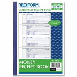 Rediform Receipt Money Collection Forms - 200 Sheet(s) - Book Bound - 2 Part - Carbonless Copy - 7