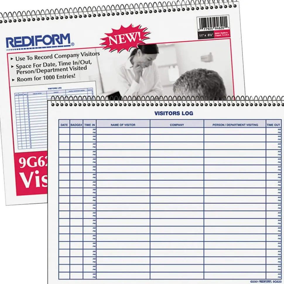 Rediform Visitor's Log Book, Letter Size (8 1/2" x 11"), 50 Sheets, 50% Recycled, Blue