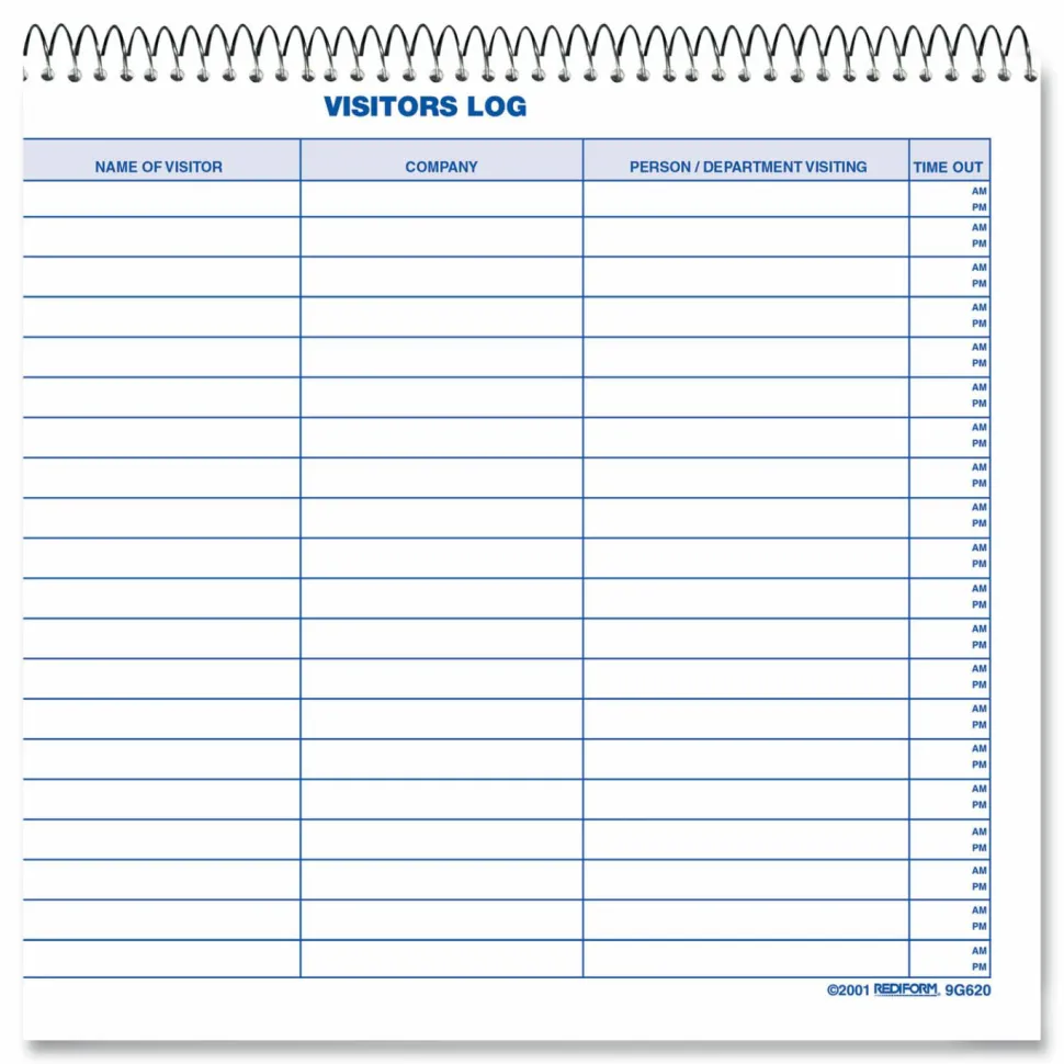 Rediform Visitor's Log Book, Letter Size (8 1/2" x 11"), 50 Sheets, 50% Recycled, Blue