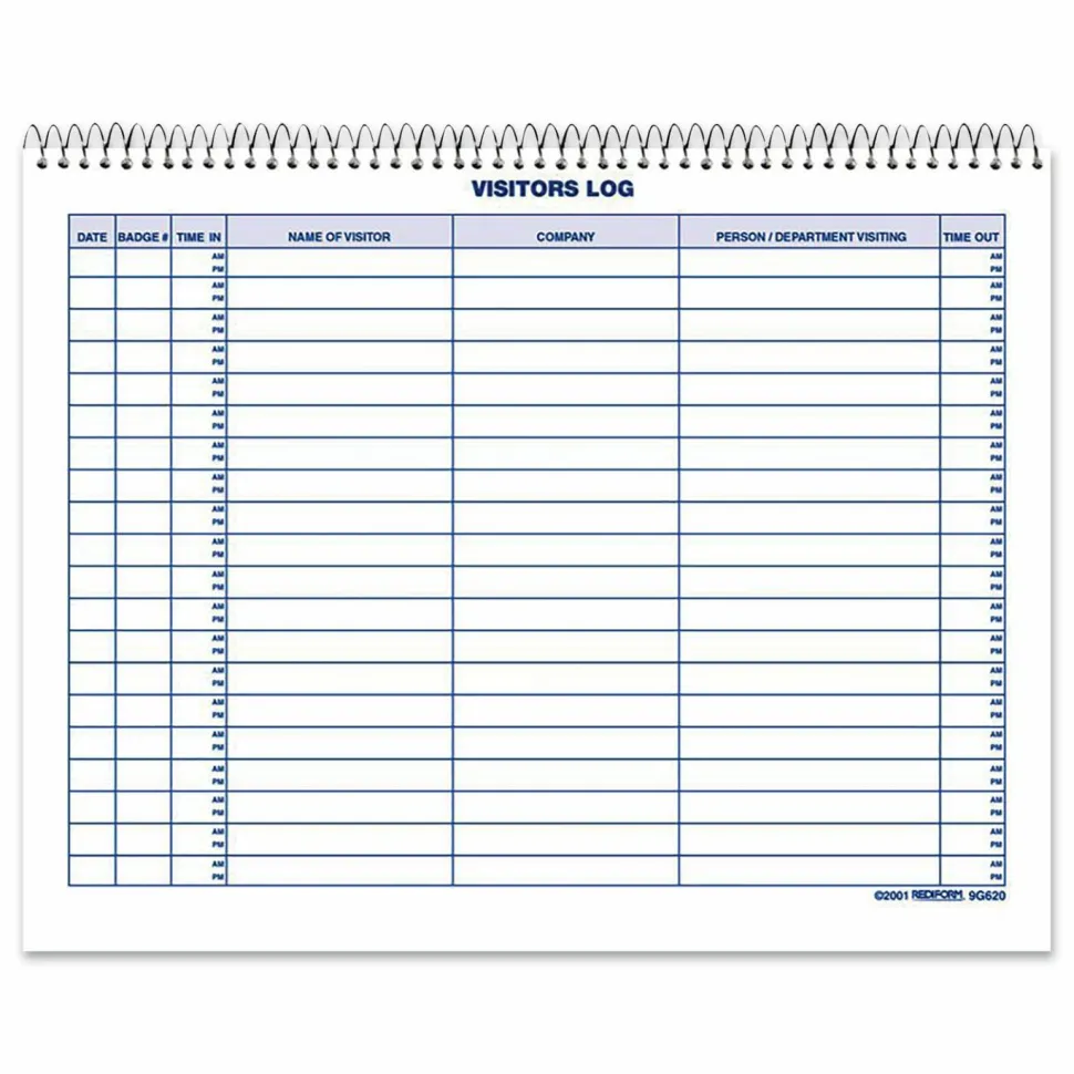 Rediform Visitor's Log Book, Letter Size (8 1/2" x 11"), 50 Sheets, 50% Recycled, Blue