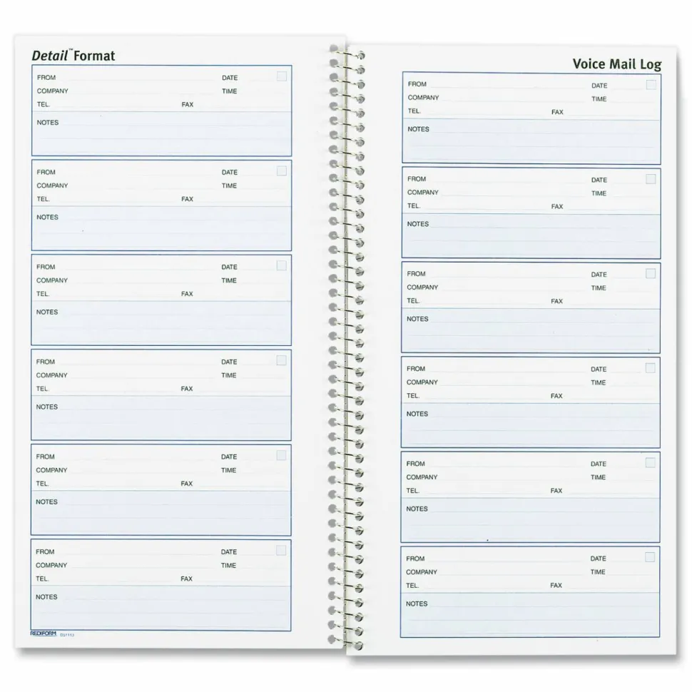 Rediform Voice Mail Log Book, 5 5/8" x 10 5/8", 600 Sheets, 50% Recycled, Blue