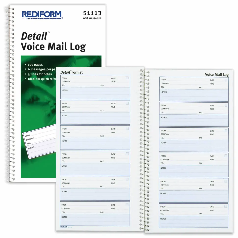 Rediform Voice Mail Log Book, 5 5/8" x 10 5/8", 600 Sheets, 50% Recycled, Blue