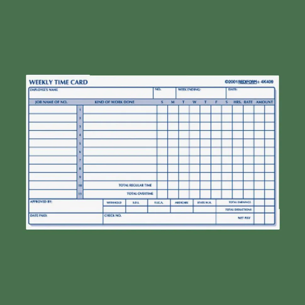 Rediform Weekly Time Clock Card Pad, 4.25" x 7", Manila, Pad Of 100