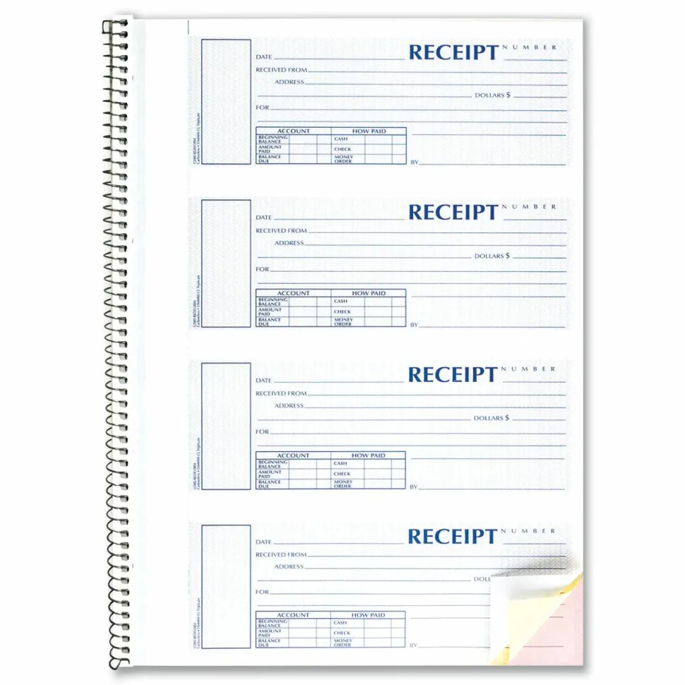 Rediform Wirebound Money Receipt Book, 3-Part, Carbonless, 2 3/4" x 7", Set Of 120