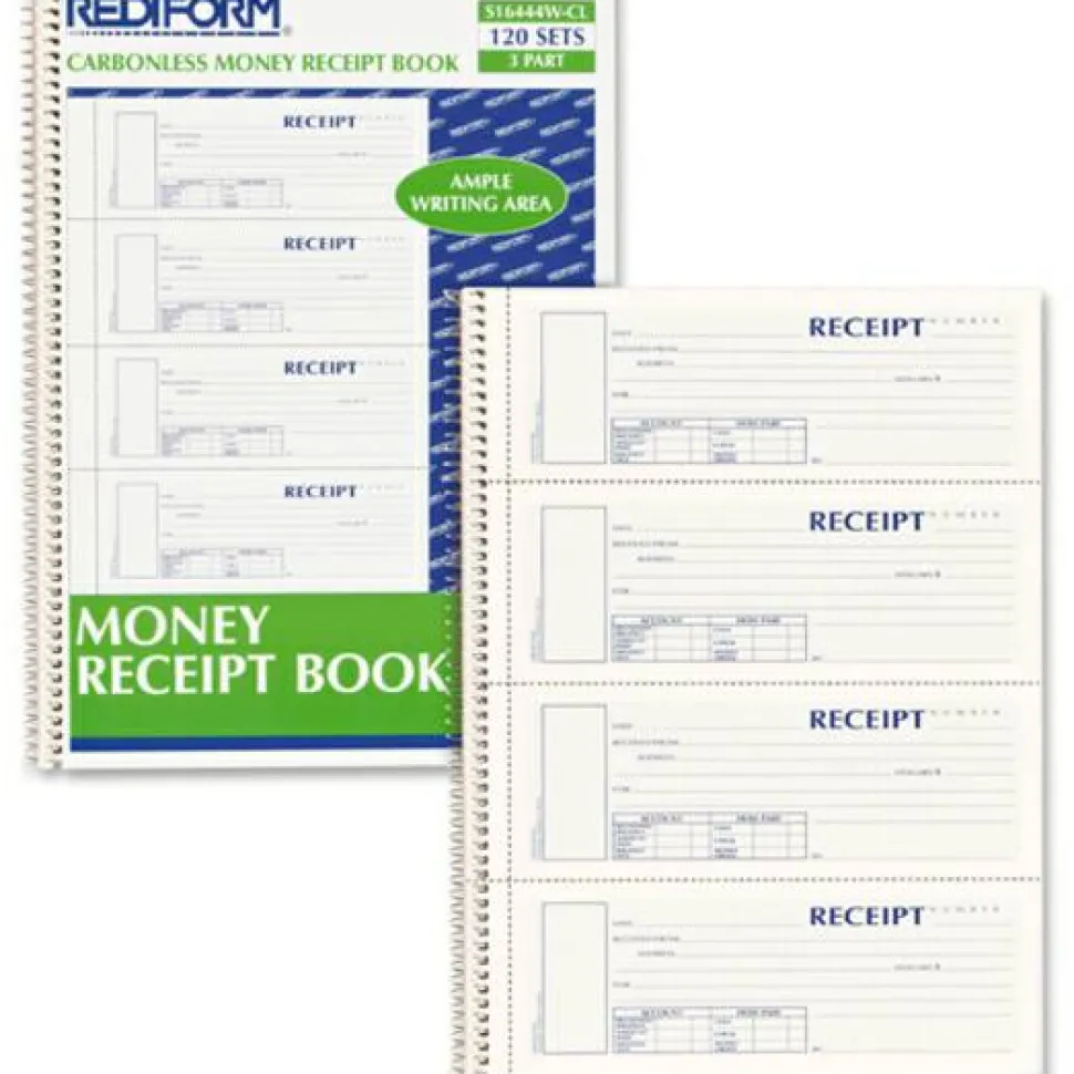 Rediform Wirebound Money Receipt Book, 3-Part, Carbonless, 2 3/4" x 7", Set Of 120