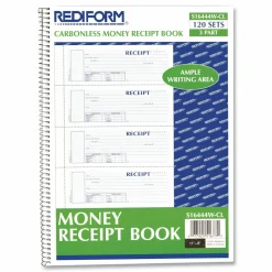 Rediform Wirebound Money Receipt Book, 3-Part, Carbonless, 2 3/4