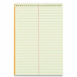 Rediform Wirebound Steno Notebook - 60 Sheets - Wire Bound Light Blue Margin - 16 lb Basis Weight - 6" x 9" - Green Paper - Brown Cover - Unpunched, Subject - 1Each