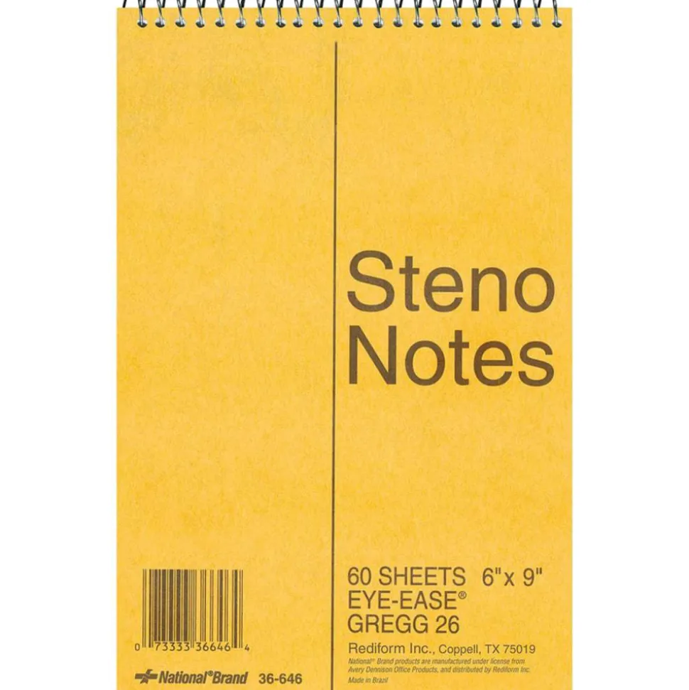 Rediform Wirebound Steno Notebook - 60 Sheets - Wire Bound Light Blue Margin - 16 lb Basis Weight - 6" x 9" - Green Paper - Brown Cover - Unpunched, Subject - 1Each
