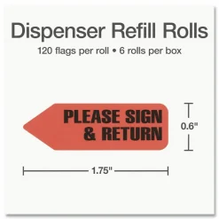 Redi-Tag Dispenser Refills, "Please Sign & Return," 1 3/4" x 9/16", Red, 120 Flags Per Pad, Box Of 6 Pads