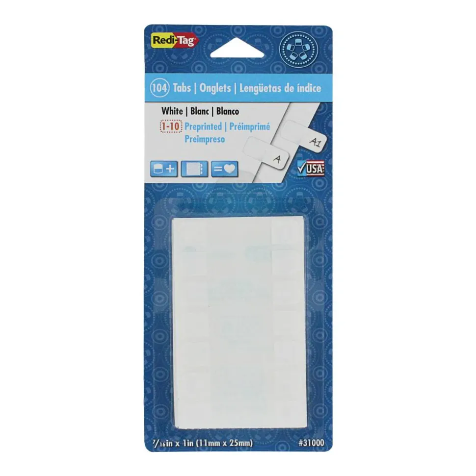 Redi-Tag Permanent Index Tabs, Blank, White, Pack Of 104 Tabs