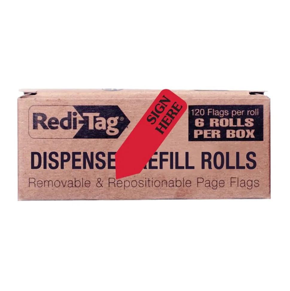 Redi-Tag Preprinted Signature Flags Refill, "SIGN HERE", Red, Removable, 120 Flags Per Roll, 6 Rolls