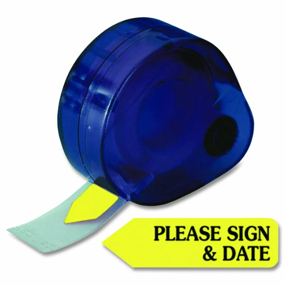 Redi-Tag Preprinted Signature Flags In Dispenser, PLEASE SIGN & DATE, Yellow