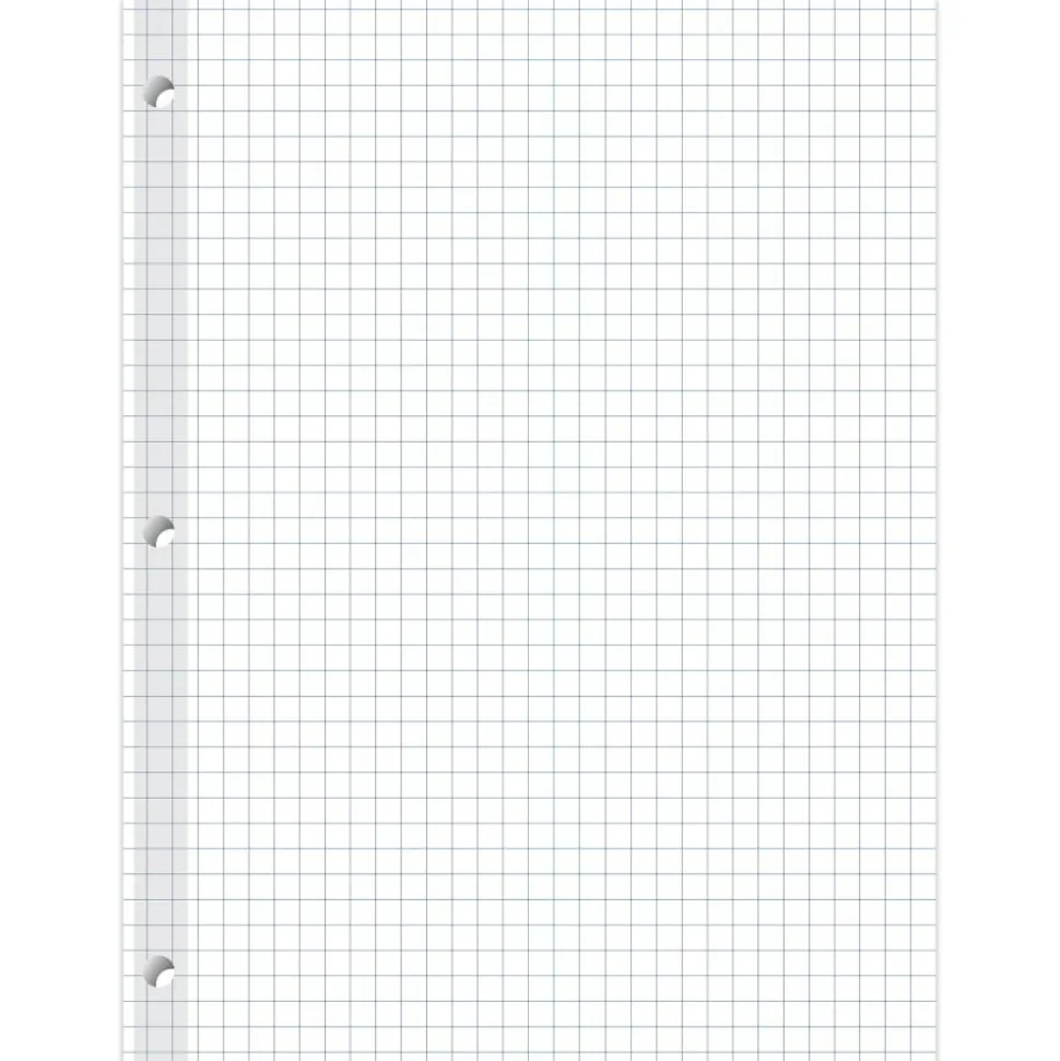 Reinforced Filler Paper, 8" x 10-1/2", Quadrille Ruled, White, Pack Of 100 Sheets