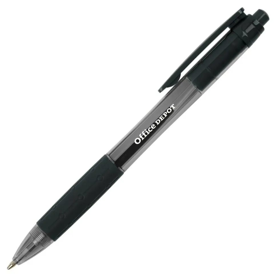 Retractable Ballpoint Pens With Grips, Medium Point, 1.0 mm, Black Barrels, Black Ink, Pack Of 50 Pens