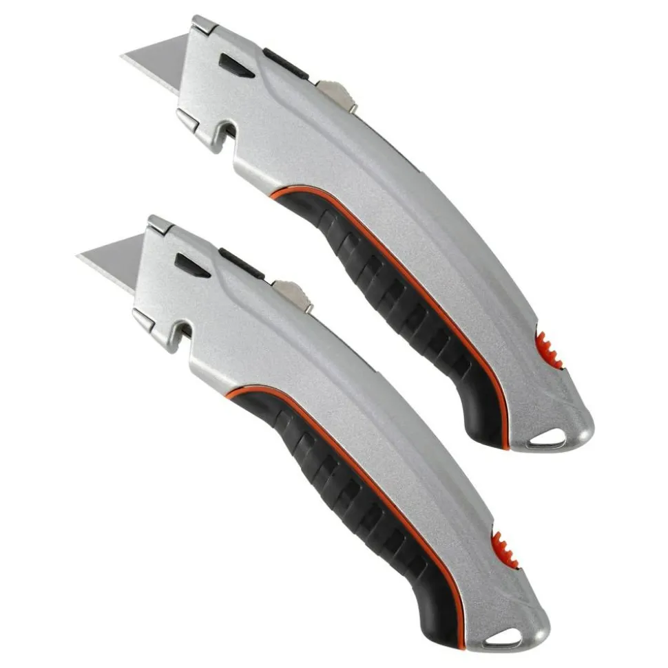 Retractable Steel Utility Knives, Silver, Pack Of 2 Knives