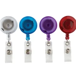 Retracting ID Card Reels, Assorted Colors, Pack Of 4