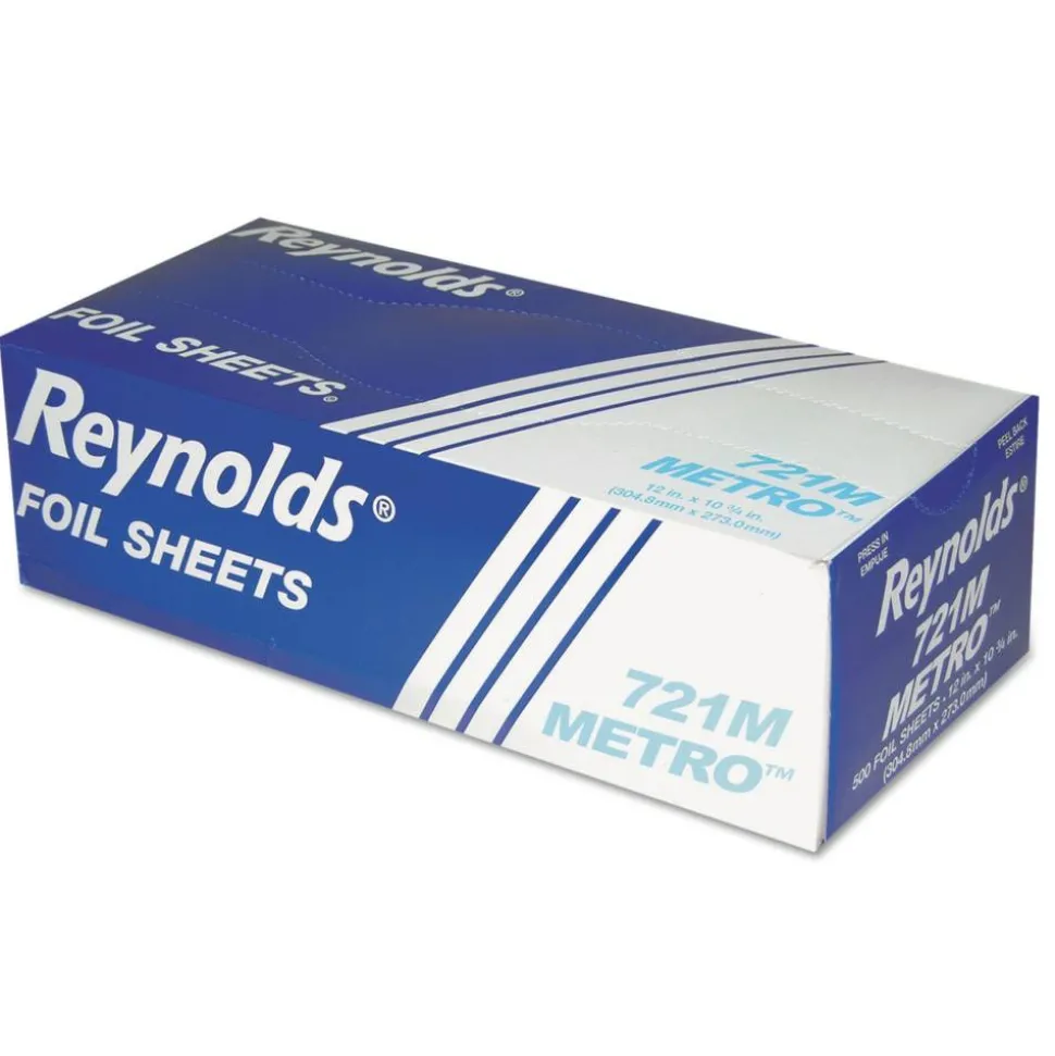 Reynolds Wrap Metro Pop-Up Aluminum Foil Sheets, 12" x 10-3/4", Silver, 500 Sheets Per Box, Carton Of 6 Boxes