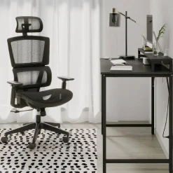 Rezio 47” Computer Desk with Hutch and Integrated Power, Black, BIFMA Compliant