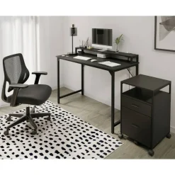 Rezio 47” Computer Desk with Hutch and Integrated Power, Black, BIFMA Compliant