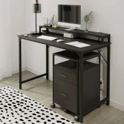 Rezio 47” Computer Desk with Hutch and Integrated Power, Black, BIFMA Compliant
