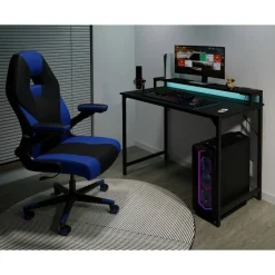 Rezio 47” Computer Desk with Hutch and Integrated Power, Black, BIFMA Compliant