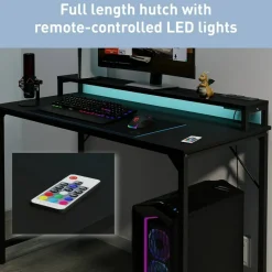 Rezio 47” Computer Desk with Hutch and Integrated Power, Black, BIFMA Compliant