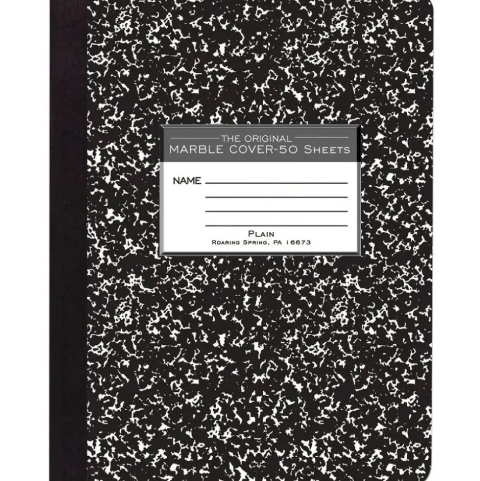 Roaring Spring Composition Notebook, 9 3/4" x 7 1/2", 50 Sheets, 100 Pages, Black Marble