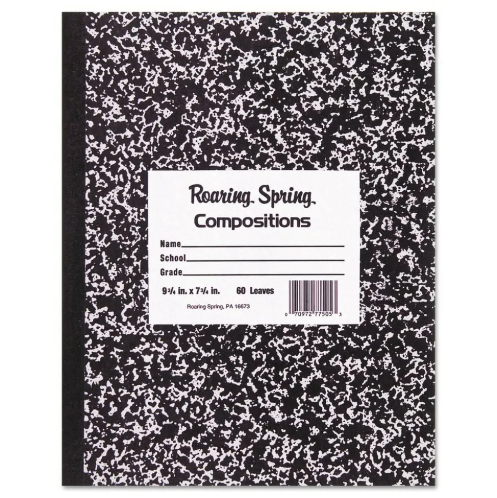 Roaring Spring Composition Notebook, 9 3/4" x 7 1/2", 50 Sheets, 100 Pages, Black Marble