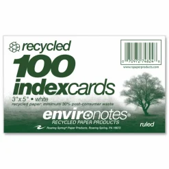 Roaring Spring Environotes Recycled Index Cards, Narrow Rule, 3 x 5 White, 100 Cards, 36/Carton