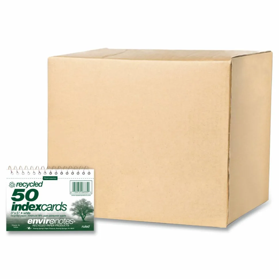 Roaring Spring Environotes Wirebound Recycled Index Cards, Narrow Rule, 3 x 5, White, 50 Cards, 24/Carton