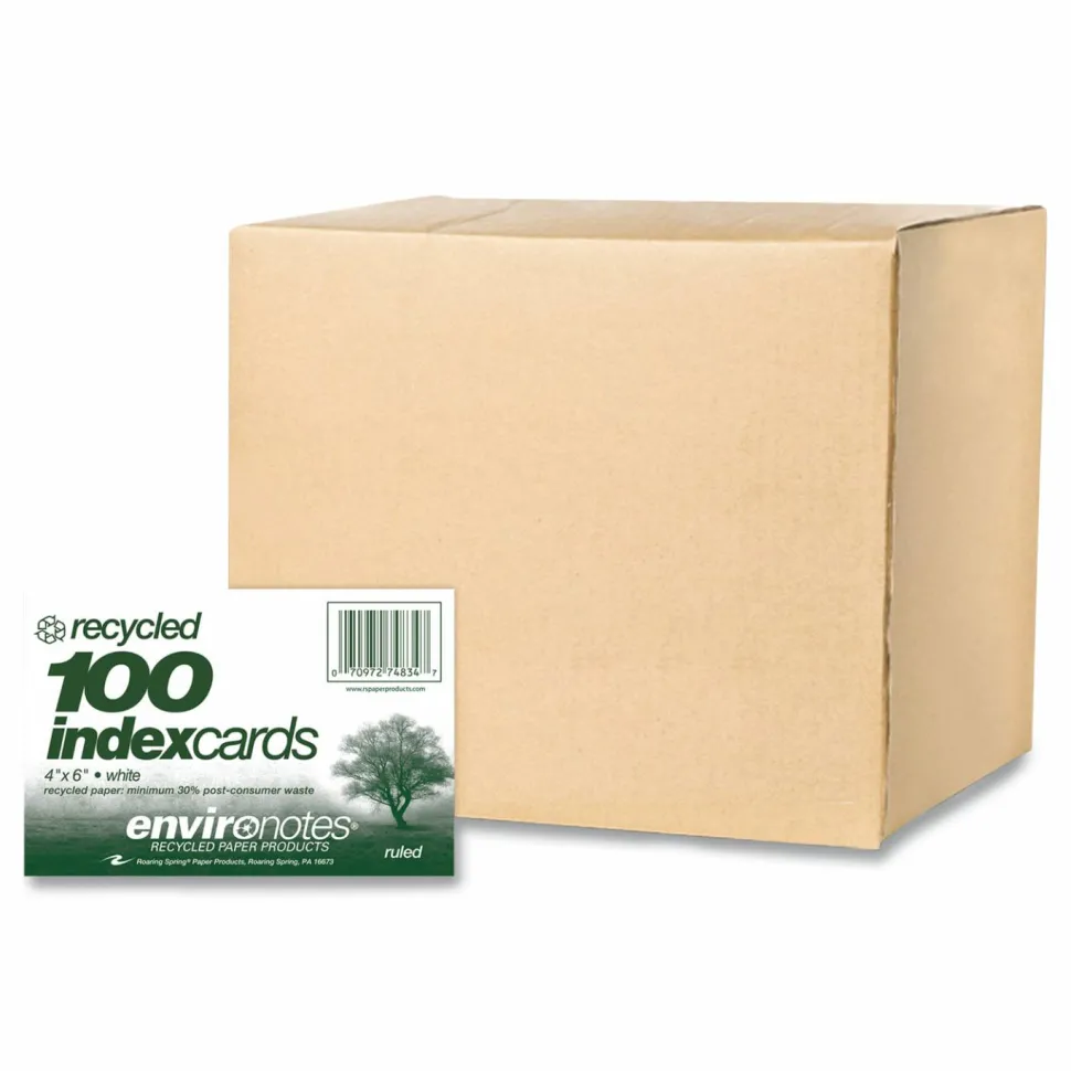 Roaring Spring Environotes Recycled Index Cards, Narrow Ruled, 4 x 6, White, 100 Cards, 36/Carton